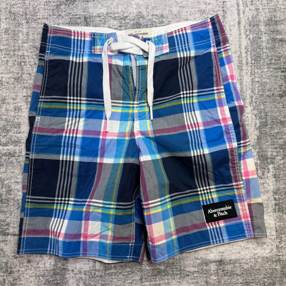 Abercrombie Fitch Swim Trunks Men Medium Plaid Board Shorts Mesh Lined Y2K Style